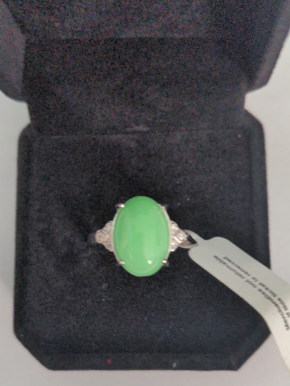 NWT Jade Sterling Silver Ring. Diamond Accents, Macy's, 10 mm Gem. Sz 7 1/2 - Picture 2 of 9